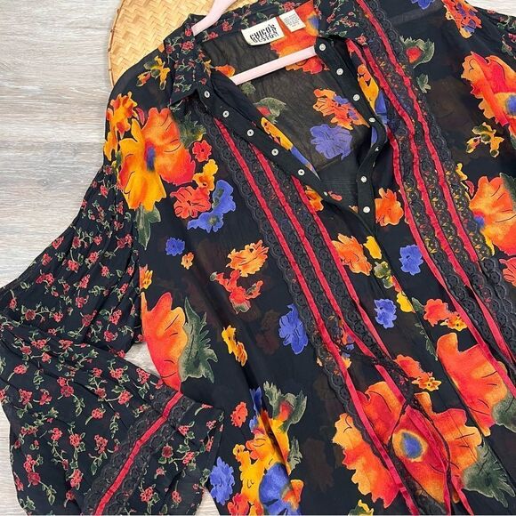 Chicos mixed media art to wear floral abstract funky blouse - Picture 3 of 7